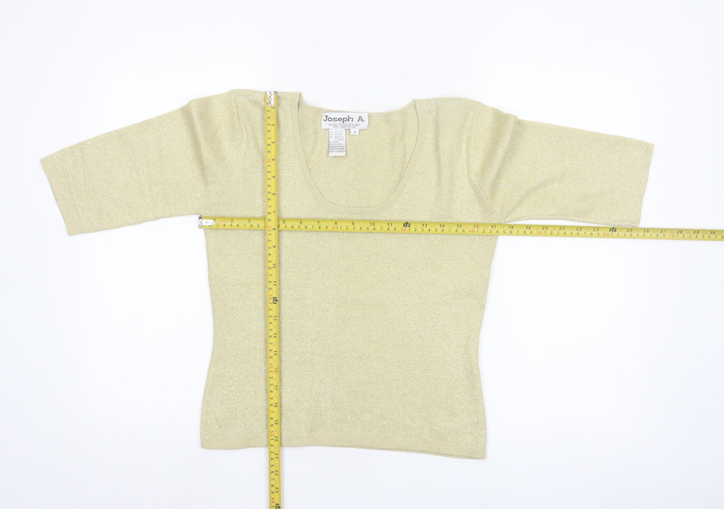 Joseph A. Women's Gold Silk Blend 3/4 Sleeve Scoop Neck Pullover Jumper M