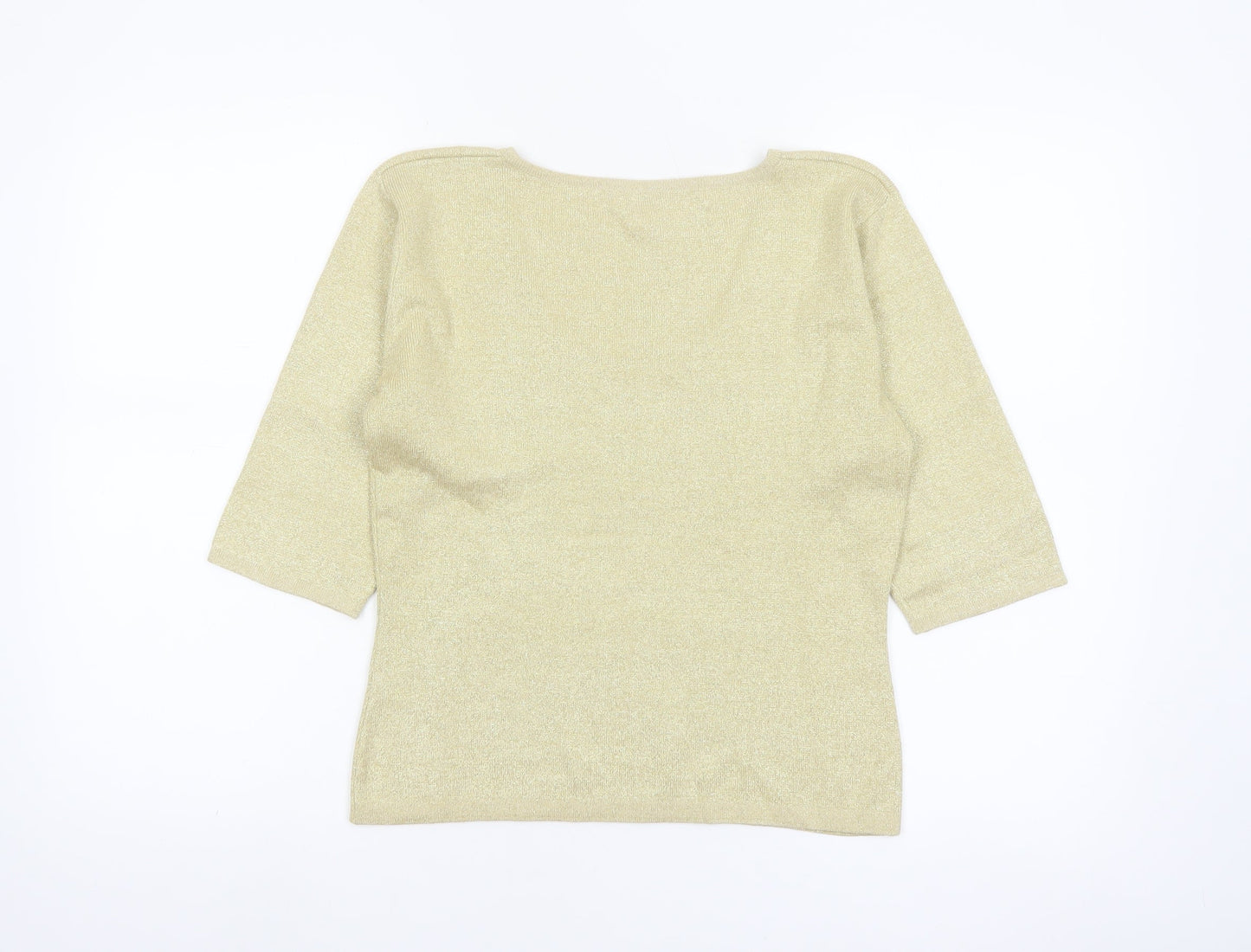 Joseph A. Women's Gold Silk Blend 3/4 Sleeve Scoop Neck Pullover Jumper M