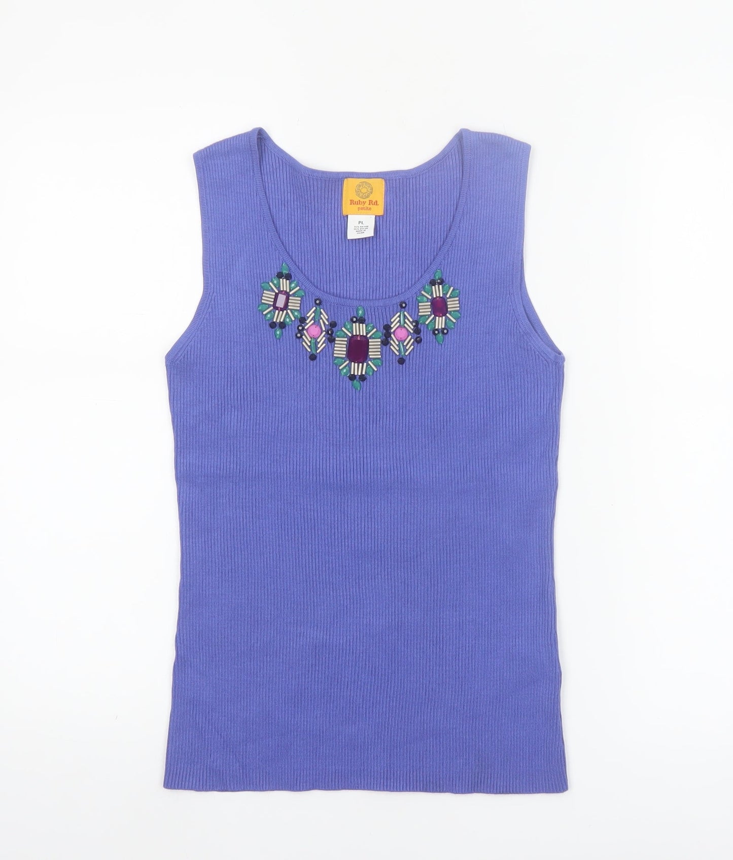 Ruby Rd. Petite Purple Sleeveless Beaded Knit Tank Top L