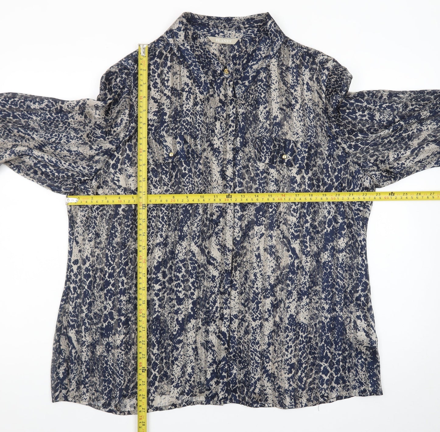 Planet Women's Blue Animal Print Long Sleeve Tunic Blouse Size 18