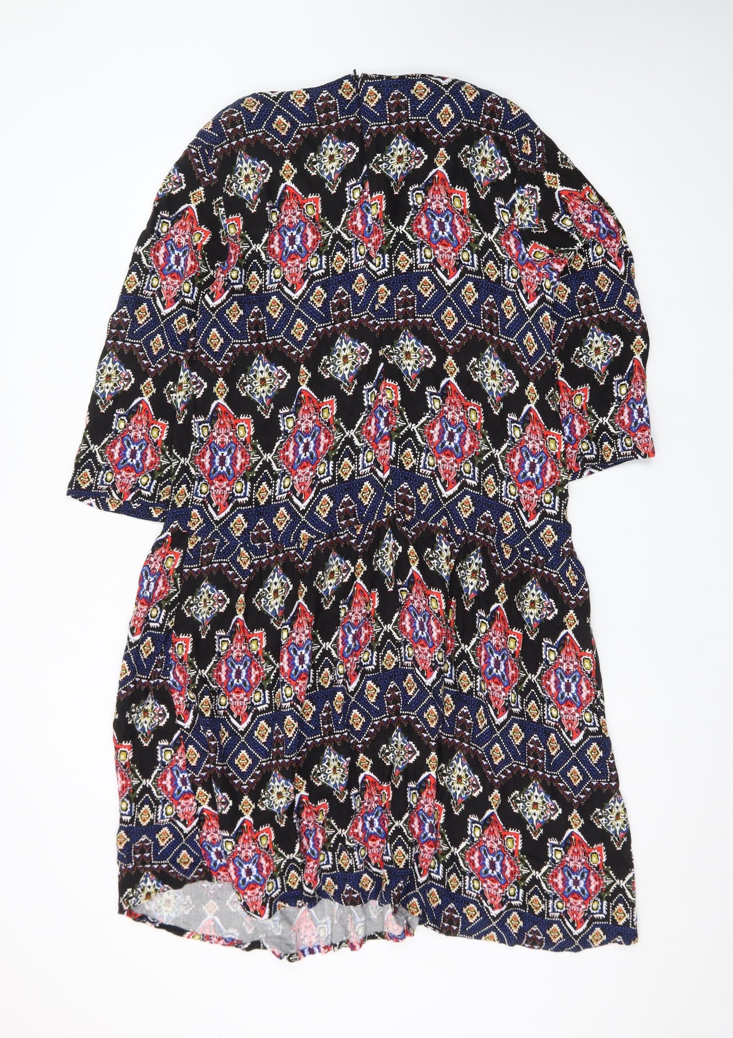 Next Womens Black Multicoloured Viscose Bohemian Knee Length Dress Size 18