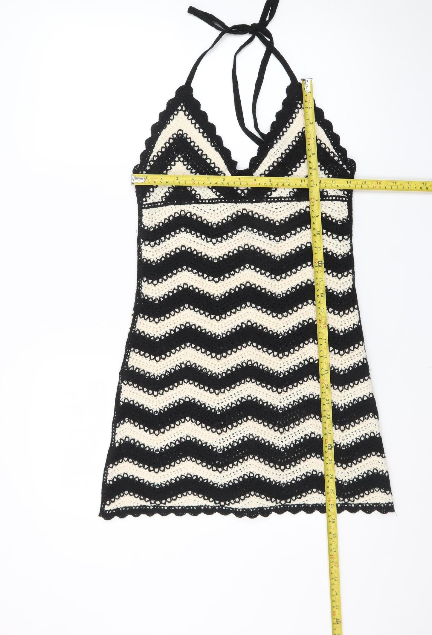Primark Women Black Crochet Chevron Slip Dress XS