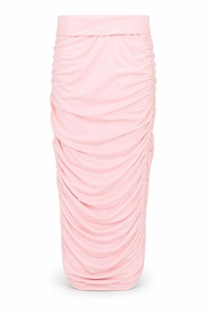 PRETTYLITTLETHING Women Pink Size 4 Sleeveless Ruched Bodycon Midi Dress