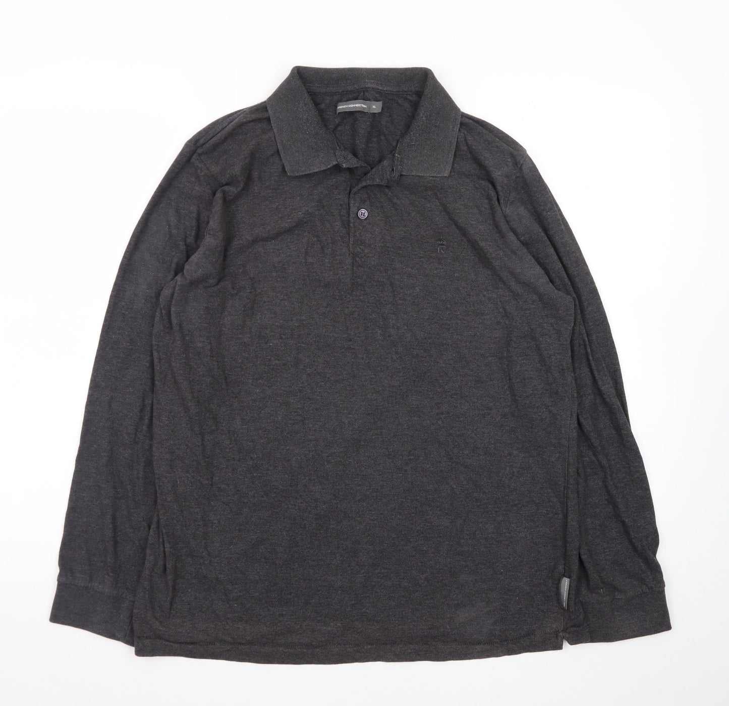 French Connection Women's Grey XL Long Sleeve Cotton Polo Shirt