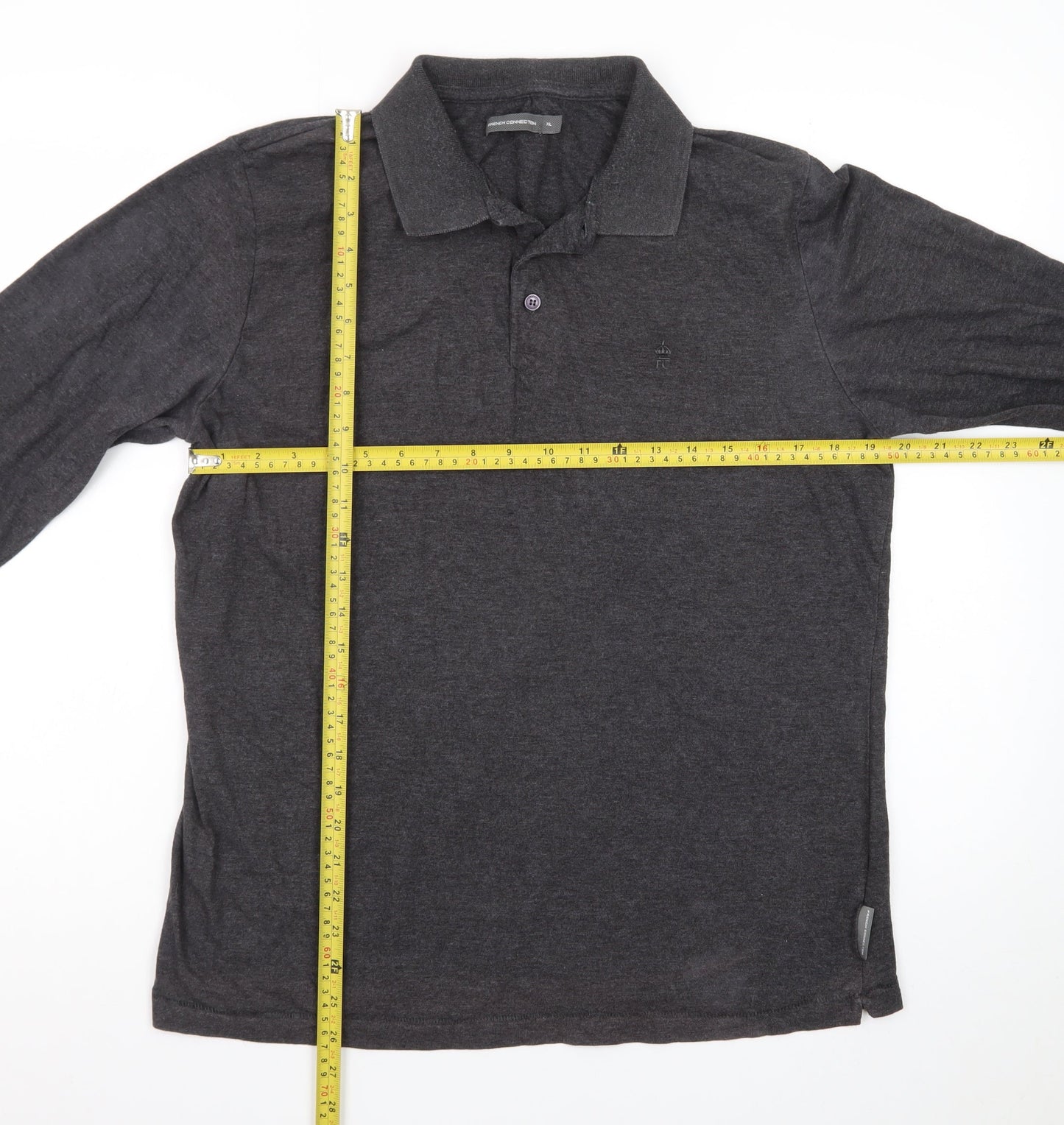 French Connection Women's Grey XL Long Sleeve Cotton Polo Shirt