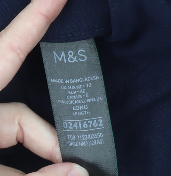 Marks and Spencer Women Dark Navy Trousers Size 12 Long Polyester Viscose Blend