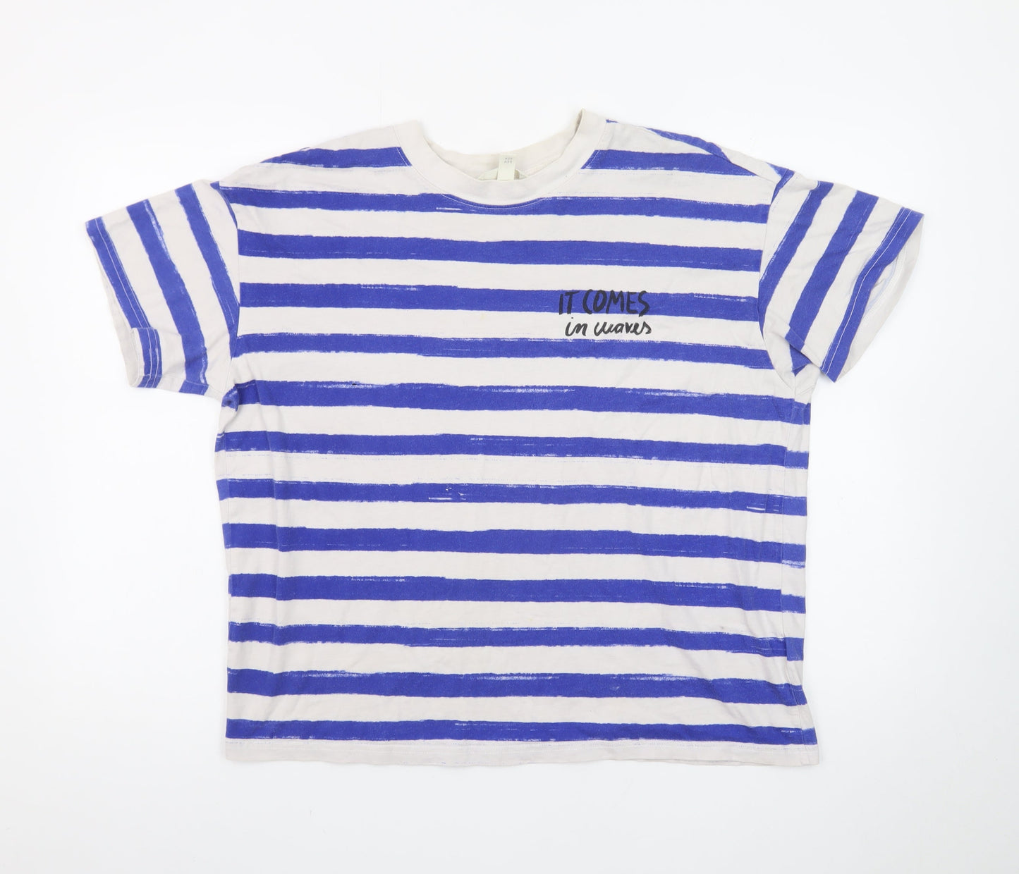 H&M Men's Blue Striped Cotton Crew Neck T-Shirt Size S