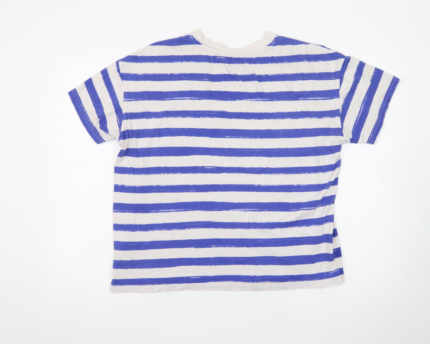 H&M Men's Blue Striped Cotton Crew Neck T-Shirt Size S