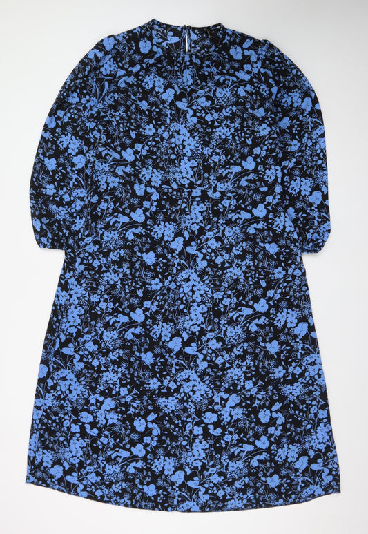 New Look Women’s Blue Floral Shift Dress Size 18 Long Sleeve