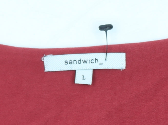 Sandwich Women Red Long Sleeve Scoop Neck Cotton T-Shirt L