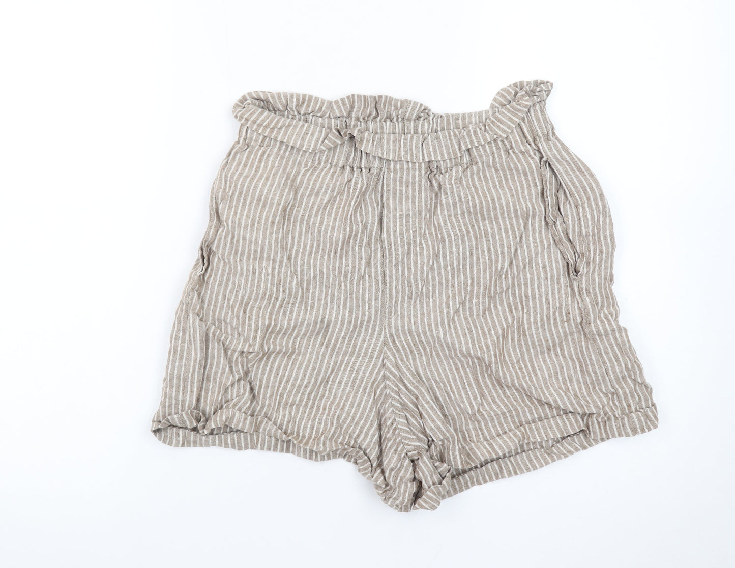 Thought Womens Beige Striped Linen Paperbag Shorts Size 6