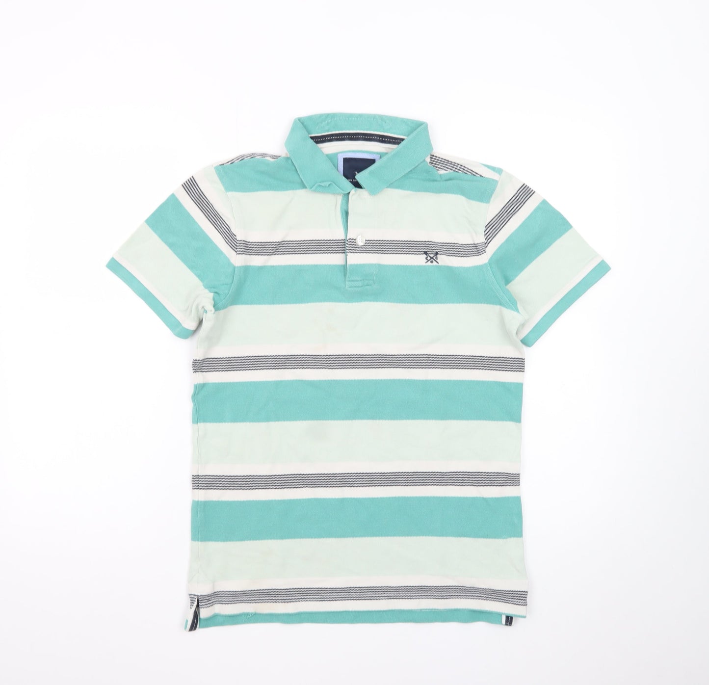 Crew Clothing Company Men's Green Striped Cotton Polo Shirt Size S