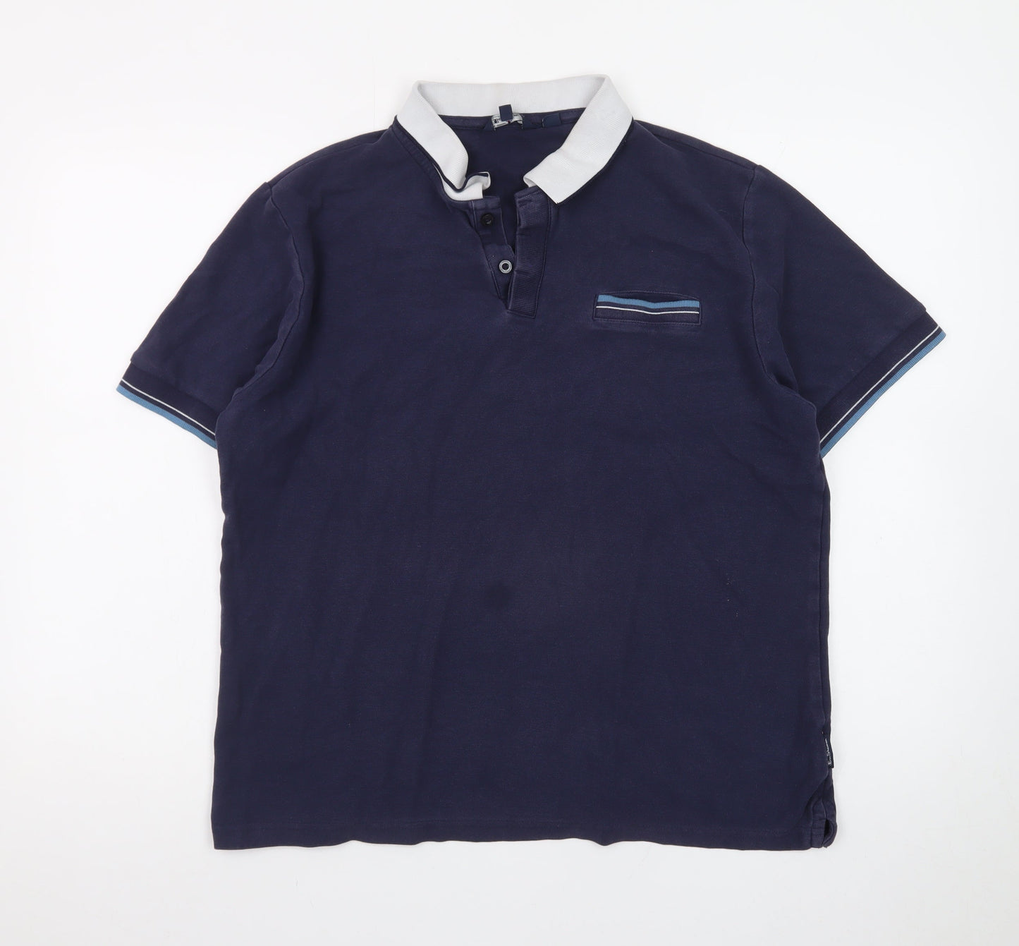 Ben Sherman Men's Blue Cotton Short Sleeve Polo Shirt L