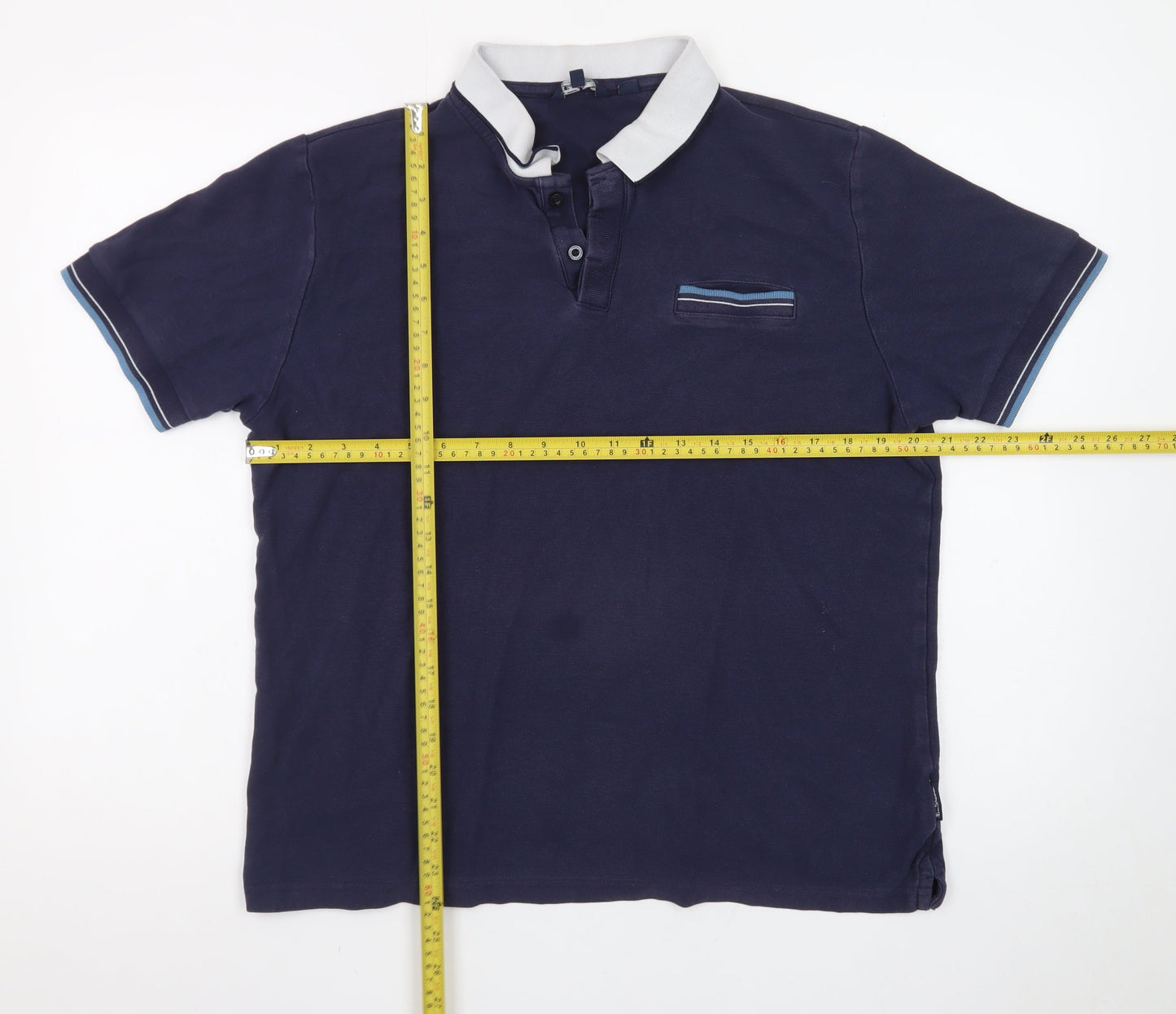 Ben Sherman Men's Blue Cotton Short Sleeve Polo Shirt L