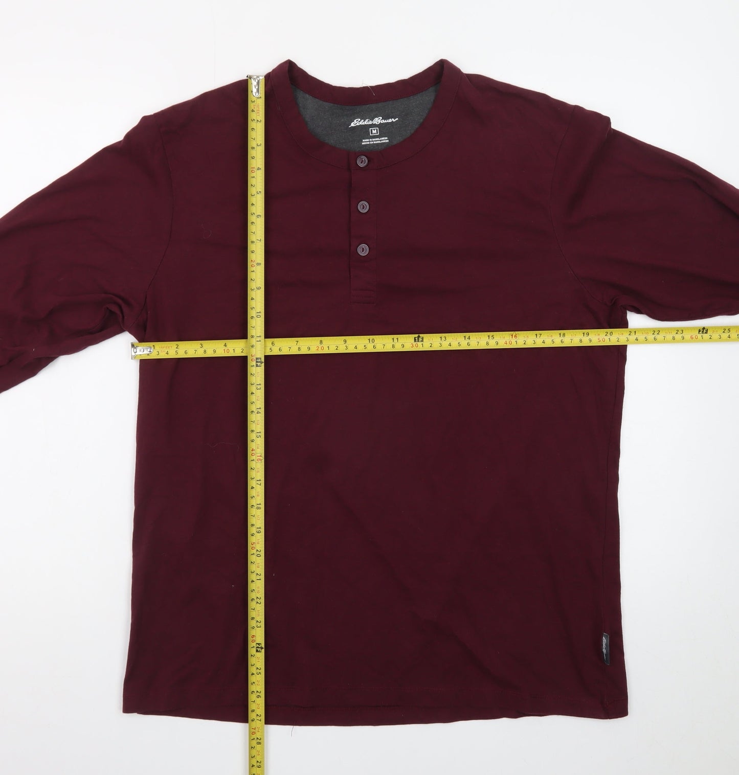 Eddie Bauer Men’s Red Long Sleeve Henley T-Shirt Size M Cotton Blend