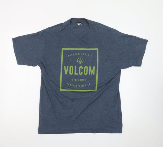 Volcom Men's Blue Graphic Logo Crew Neck Cotton Blend T-Shirt Size L