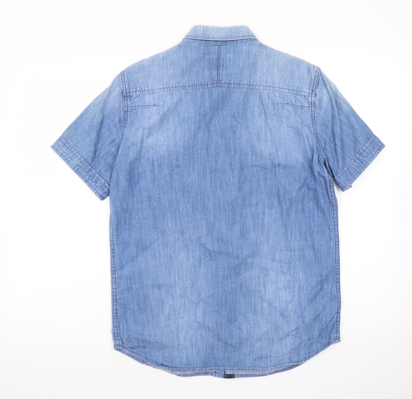 Superdry Men's Blue Denim Short Sleeve Collared T-Shirt S