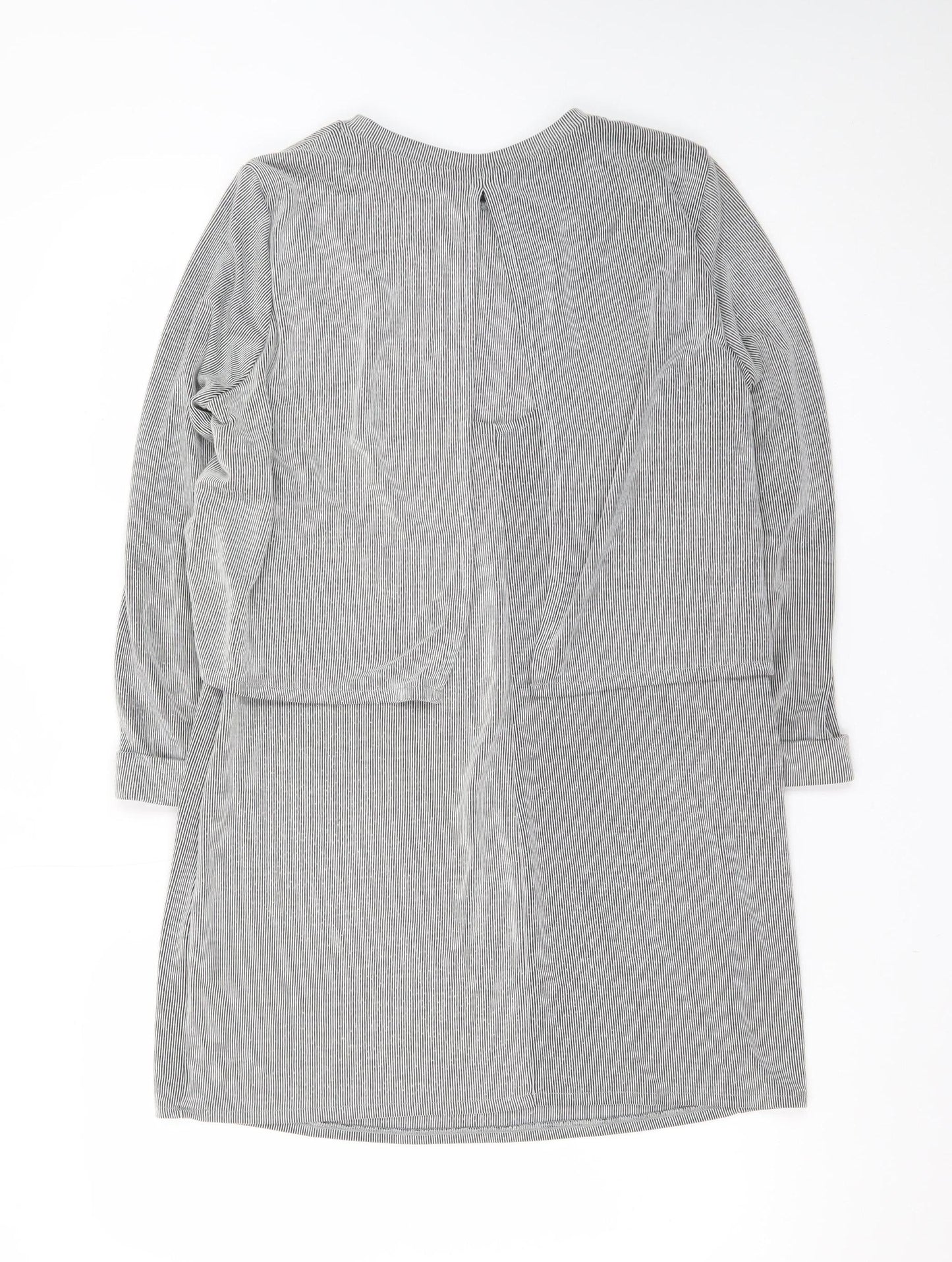 Topshop Women’s Grey Cotton Shift Dress Size 12 Long Sleeve