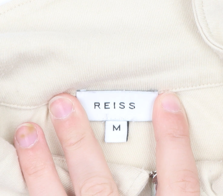Reiss Men's Beige Long Sleeve 1/2 Zip Collared Cotton T-Shirt Size M