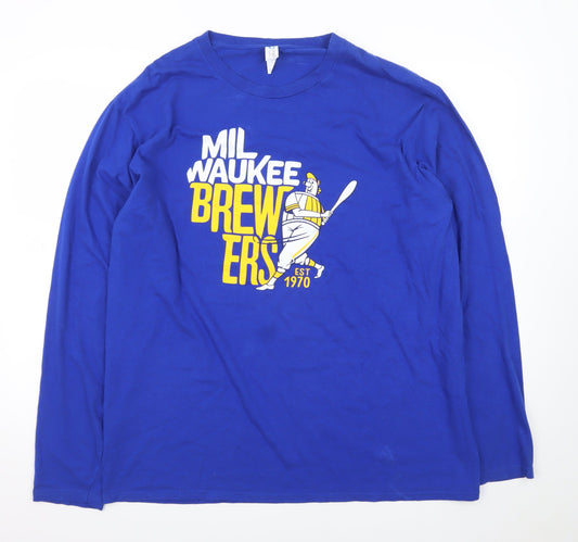 Port & Company Men's Blue Milwaukee Brewers Long Sleeve T-Shirt XL