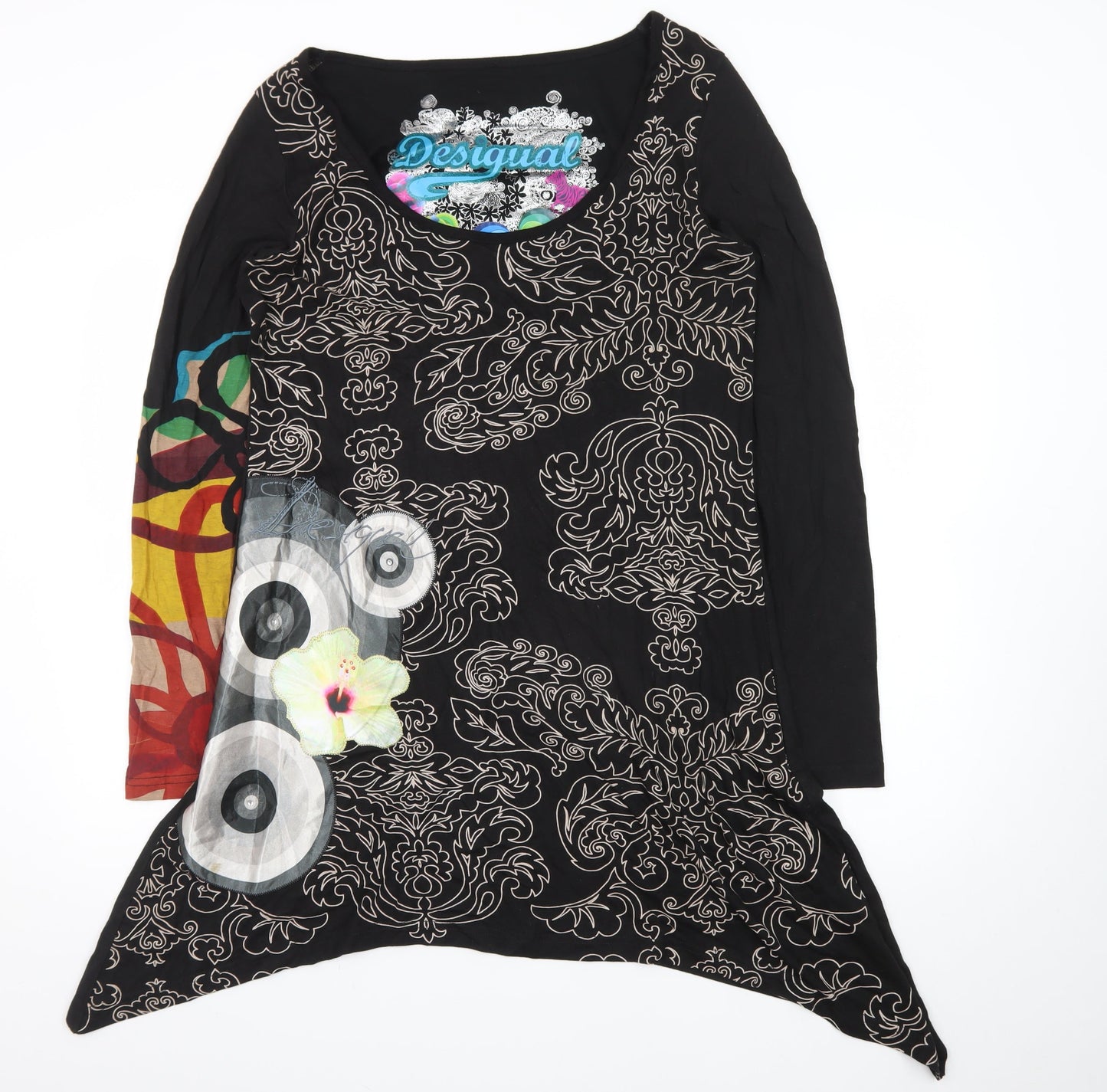Desigual Womens Black XL Asymmetric Long Sleeve Printed Dress