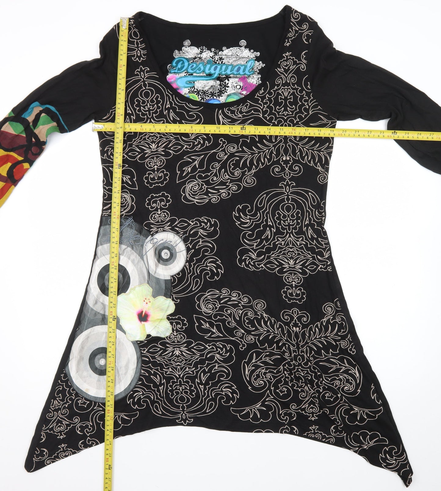 Desigual Womens Black XL Asymmetric Long Sleeve Printed Dress