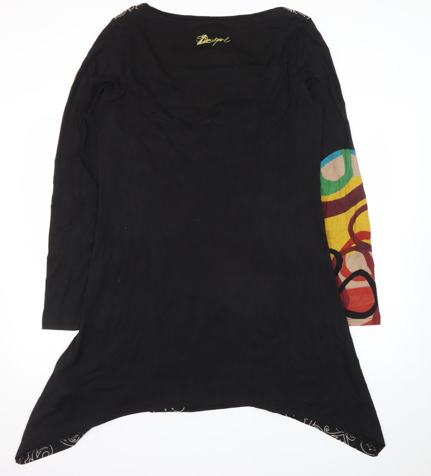 Desigual Womens Black XL Asymmetric Long Sleeve Printed Dress