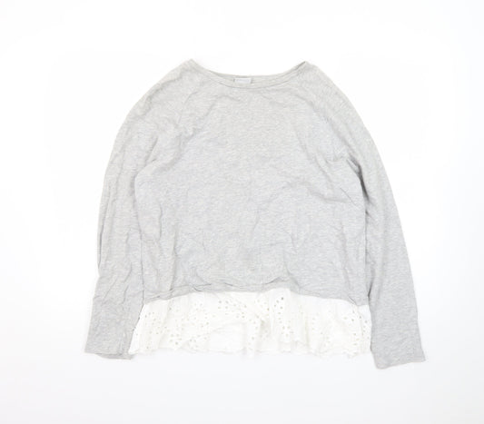 JDY Women's Grey Ruffle Hem Long Sleeve Tunic Blouse Size M