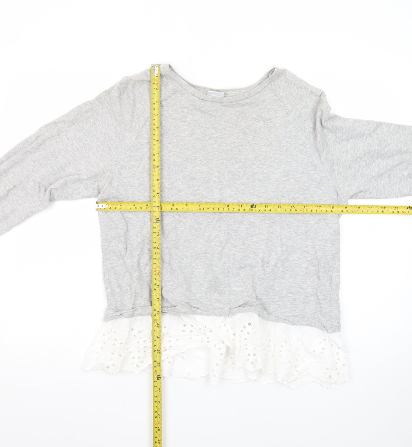 JDY Women's Grey Ruffle Hem Long Sleeve Tunic Blouse Size M