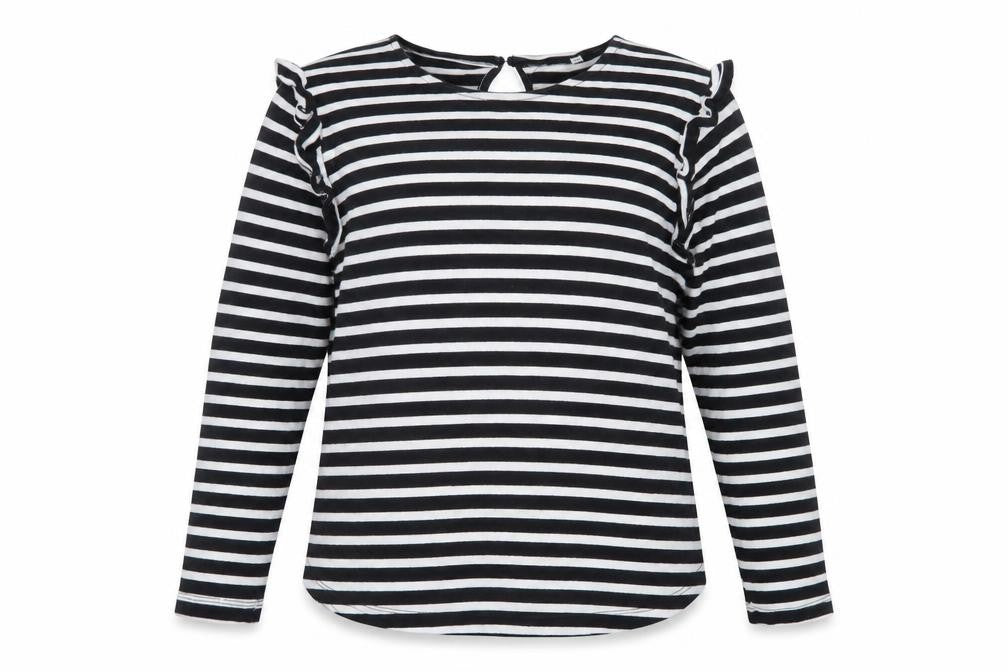 AND/OR Women's Black White Striped Cotton Long Sleeve T-Shirt Size 14