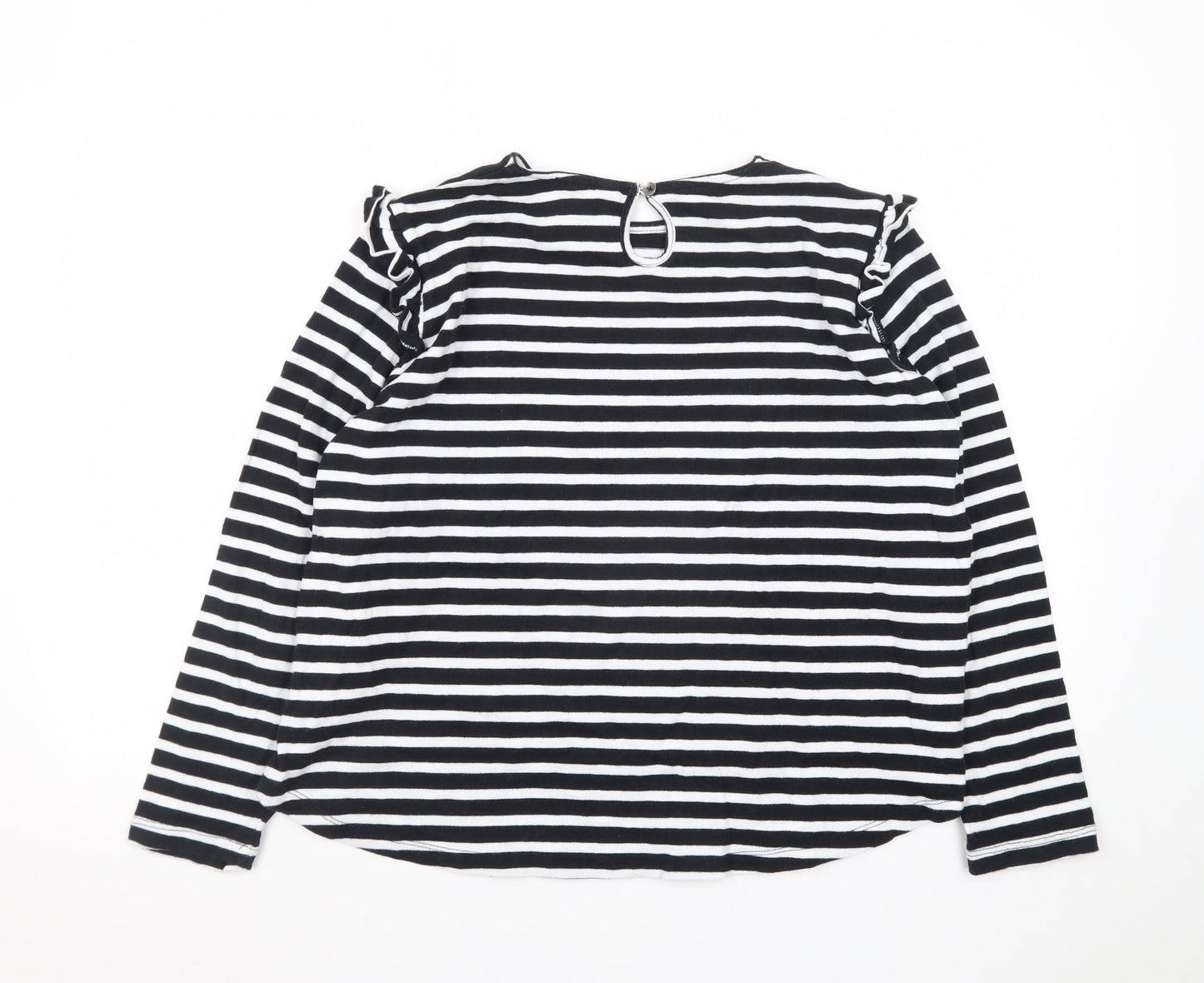 AND/OR Women's Black White Striped Cotton Long Sleeve T-Shirt Size 14
