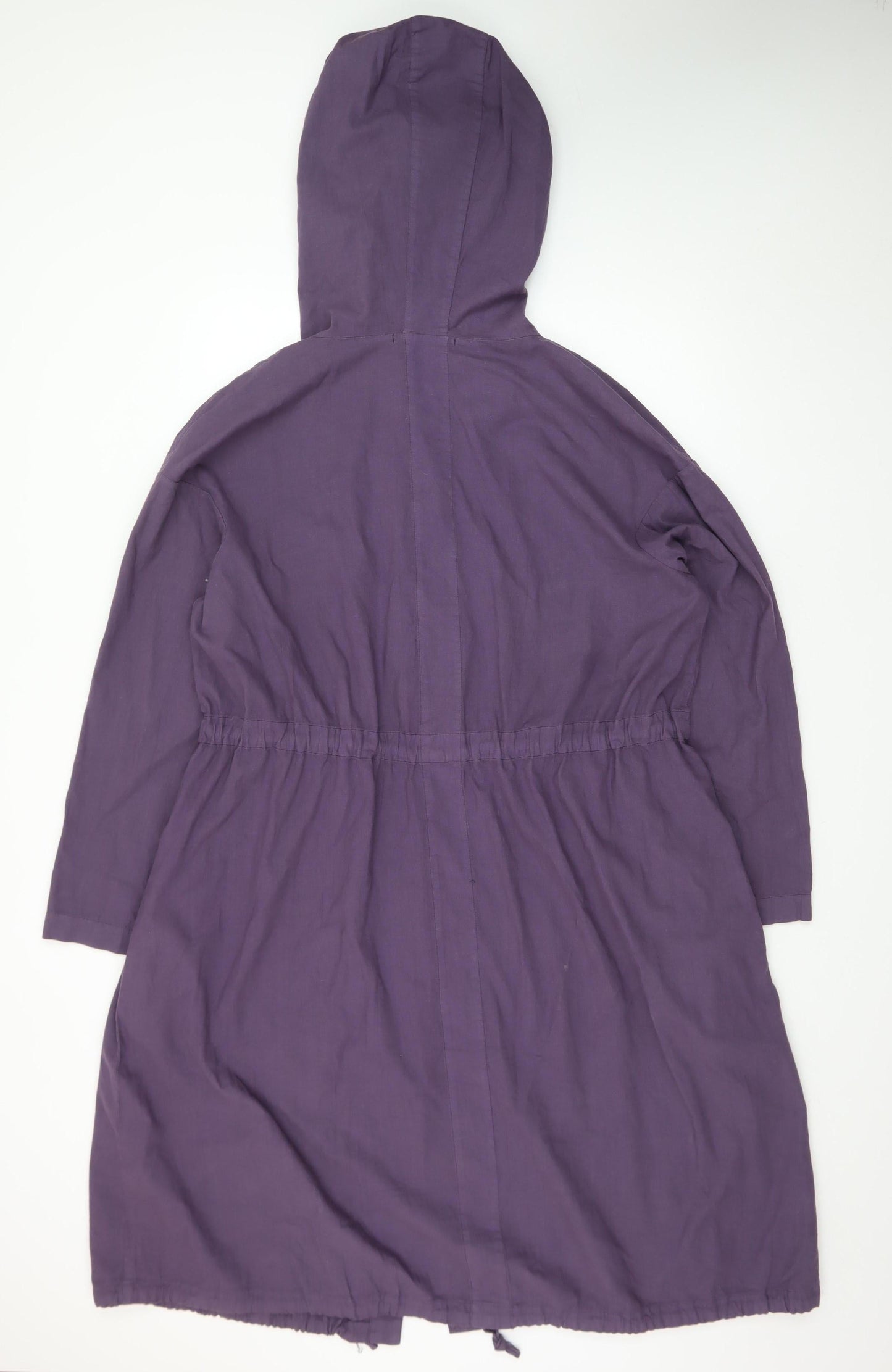 Grizas Women Purple Cotton Hooded Long Parka Coat Size M