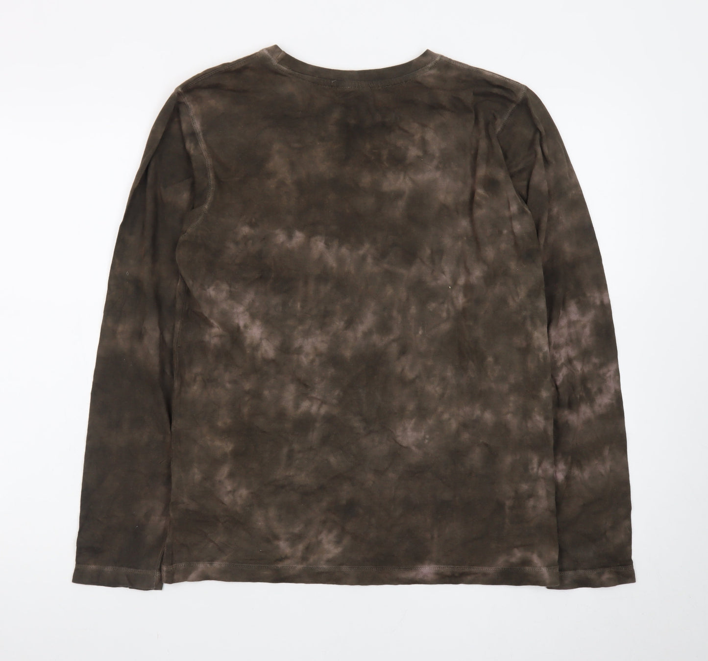 Identic Mens Brown Tie-Dye Long Sleeve Skull Graphic T-Shirt M