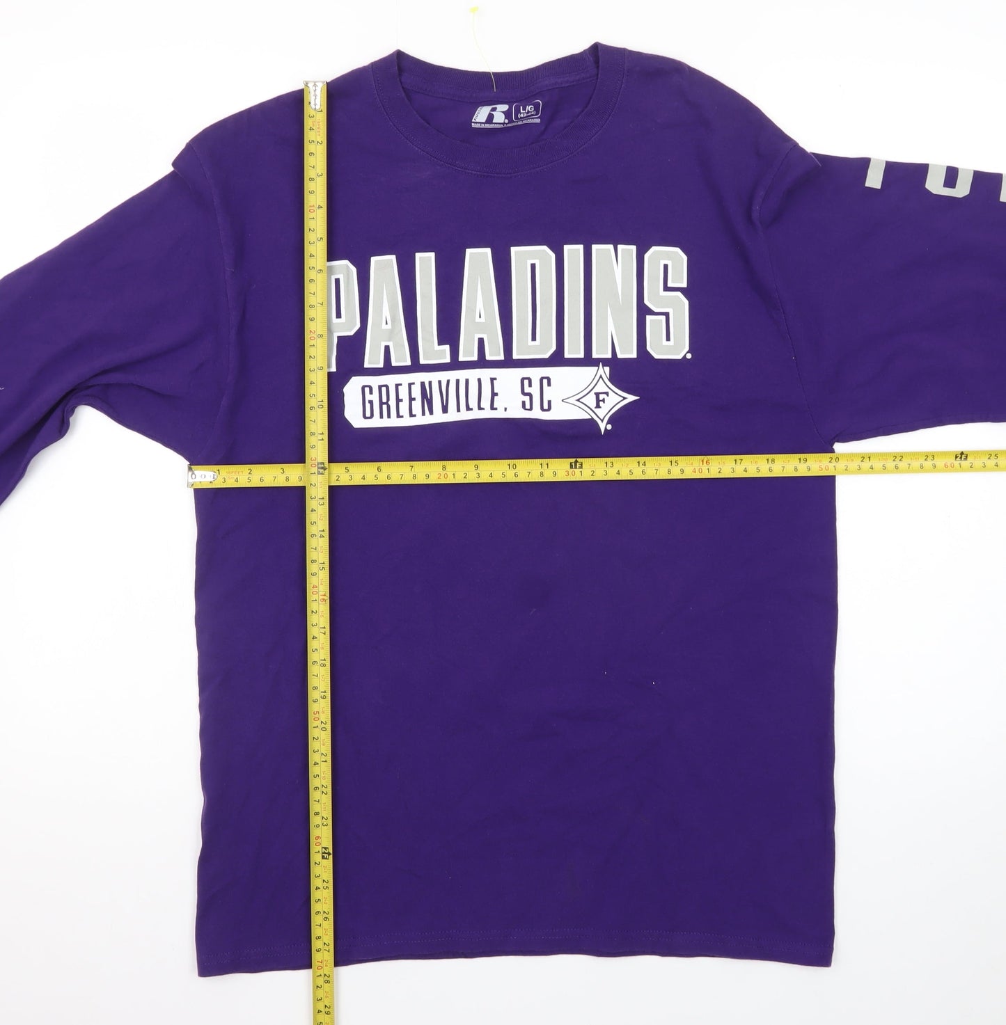 Russell Men Purple Paladins Long Sleeve Crew Neck Graphic T-Shirt Size L