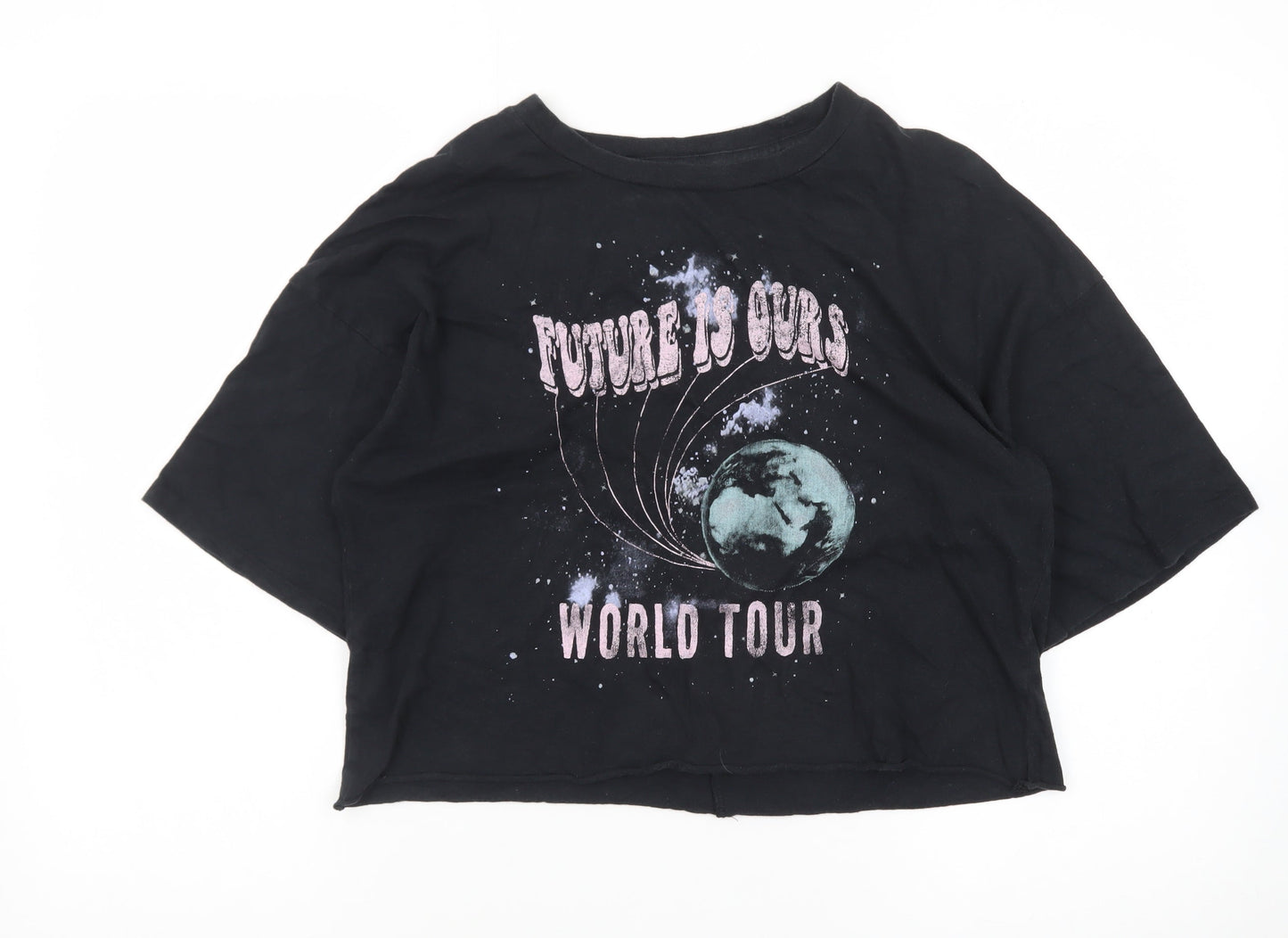 Grayson Threads Women's Black Cropped Cotton Graphic T-Shirt Size S
