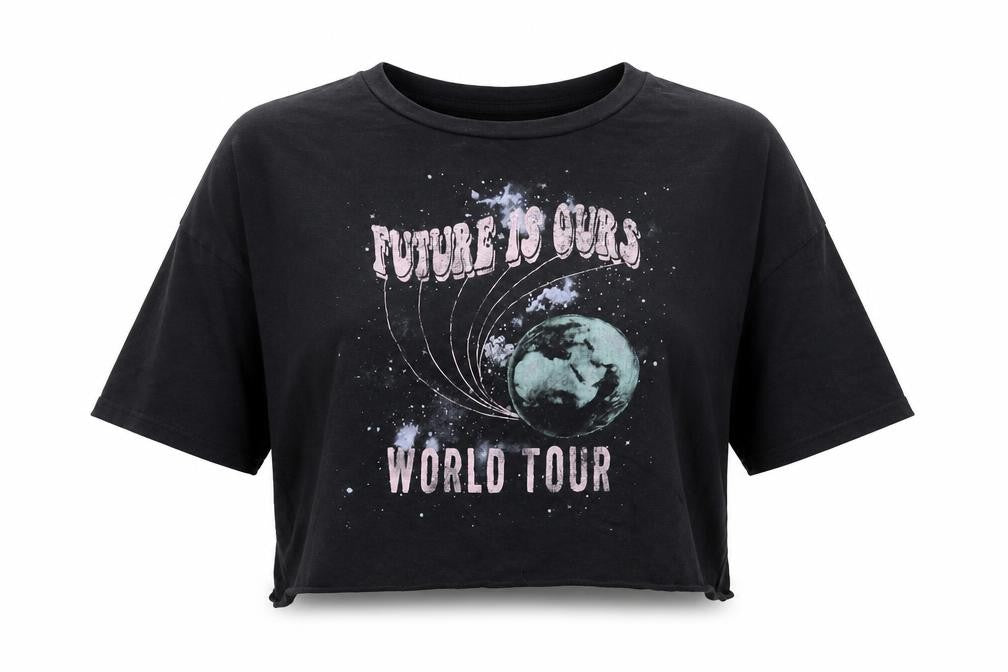 Grayson Threads Women's Black Cropped Cotton Graphic T-Shirt Size S