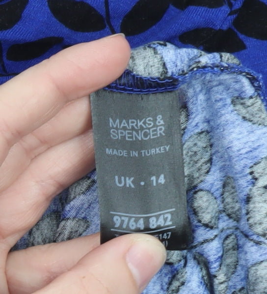 Marks and Spencer Womens Blue Floral Long Sleeve Tunic Blouse UK 14