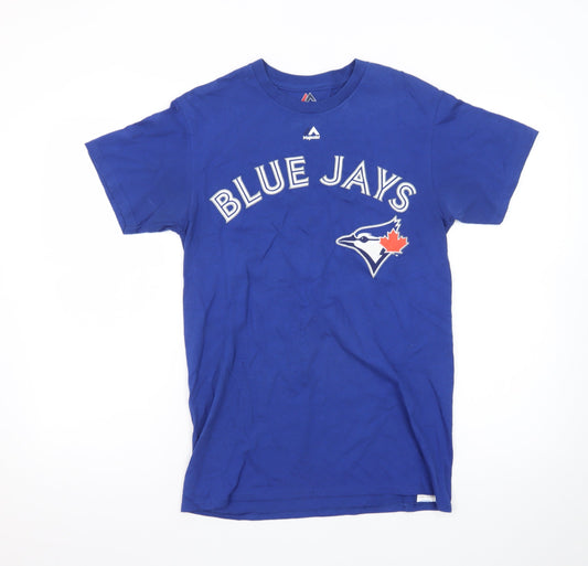 Majestic Men’s Blue Jays Blue Graphic Crew Neck Cotton T-Shirt Size S