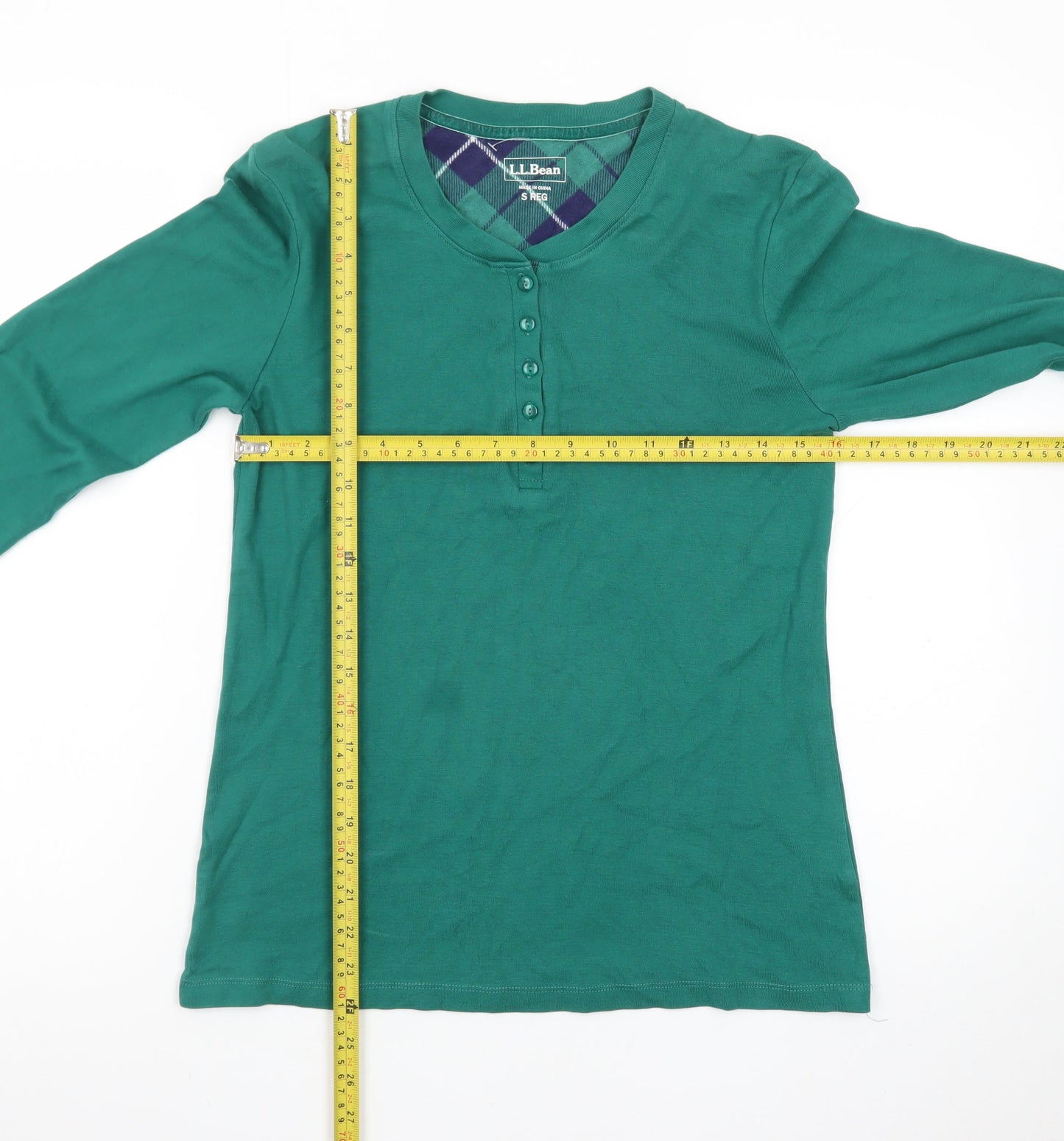 L.L.Bean Men's Green Long Sleeve Henley Cotton T-Shirt Size S