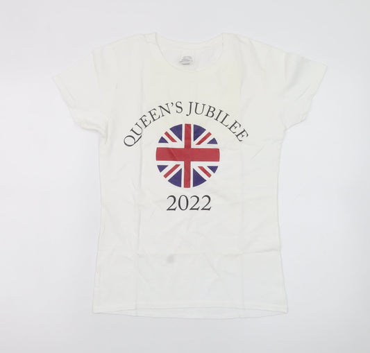 Gildan Women's White Queen's Jubilee 2022 Cotton T-Shirt Size S