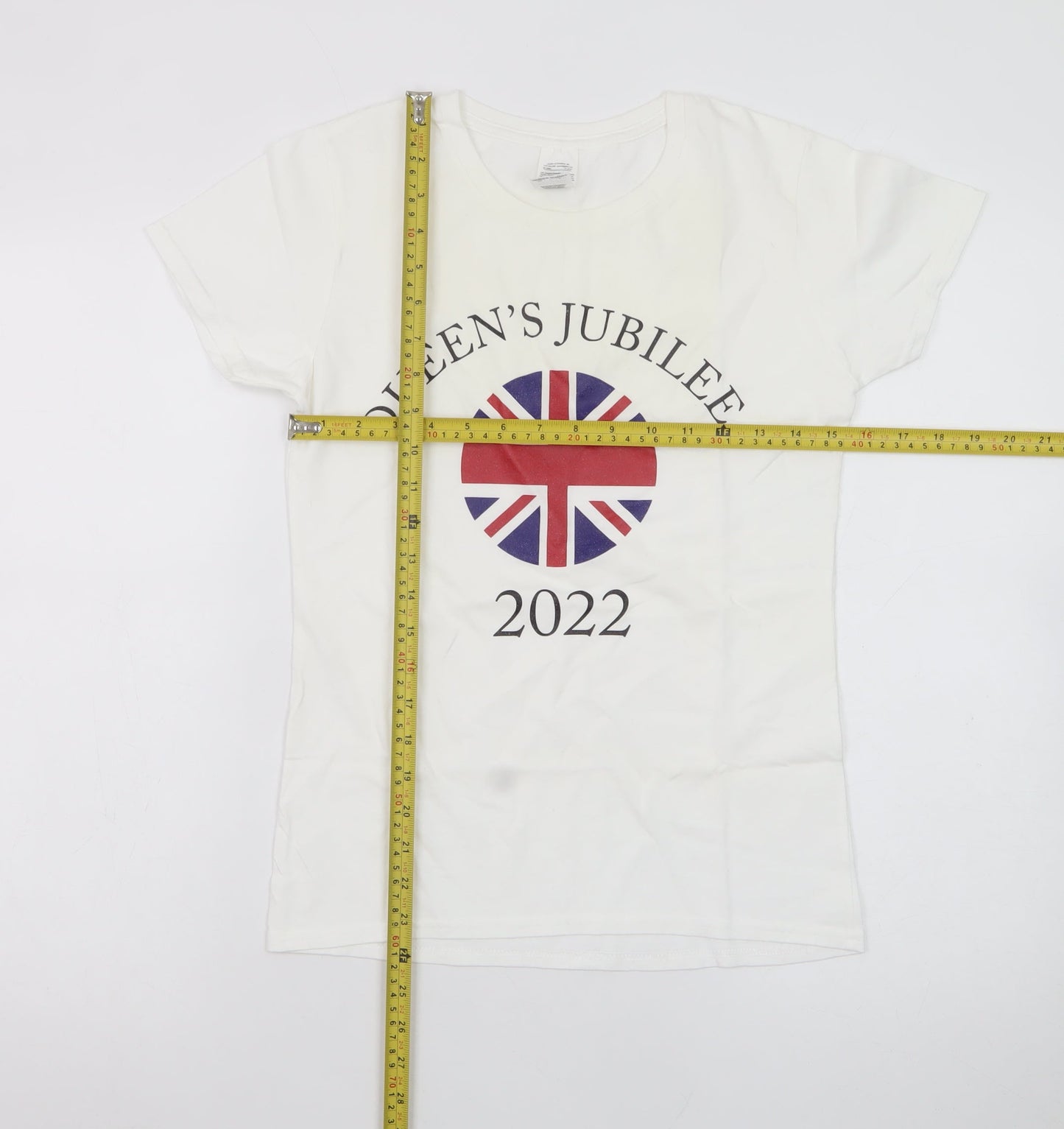 Gildan Women's White Queen's Jubilee 2022 Cotton T-Shirt Size S