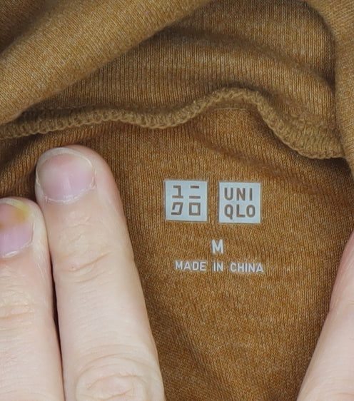 Uniqlo Men's Brown Roll Neck Long Sleeve Jersey T-Shirt Size M