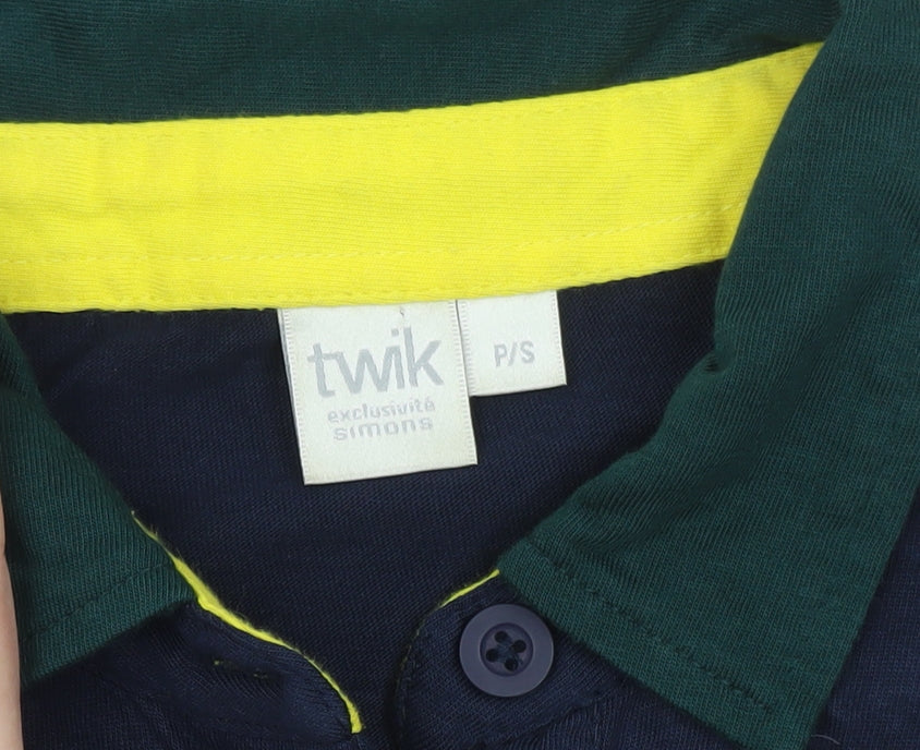 Twik Women’s Blue Cropped Polo Shirt Long Sleeve Cotton Size S
