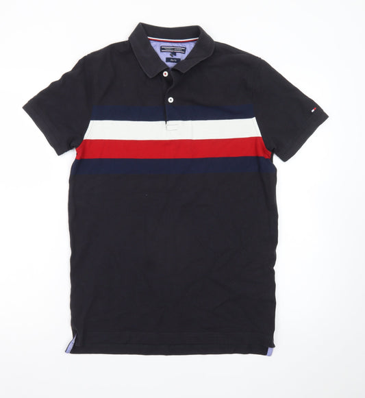 Tommy Hilfiger Men's Black Slim Fit Colourblock Polo Shirt M
