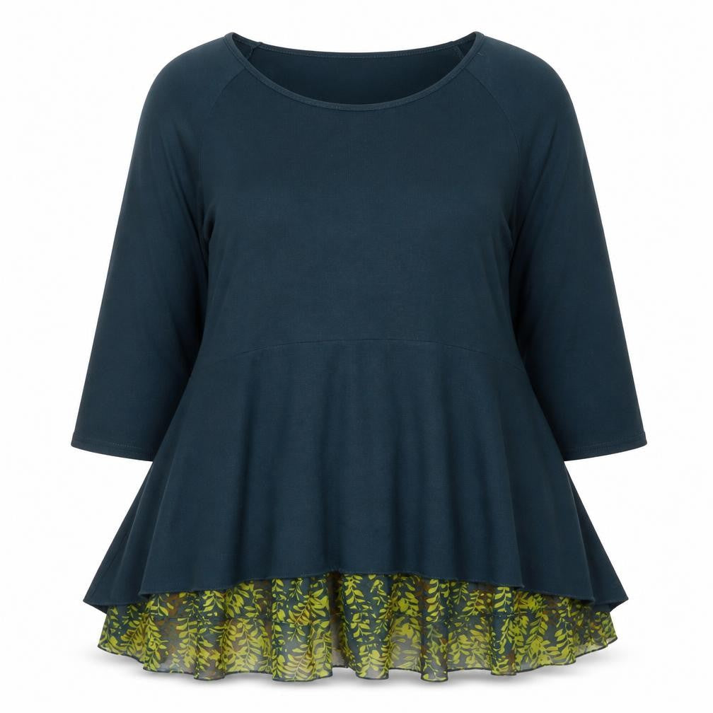 Klass Women Green Fit & Flare 2XL Dress 3/4 Sleeve Peplum Floral Hem