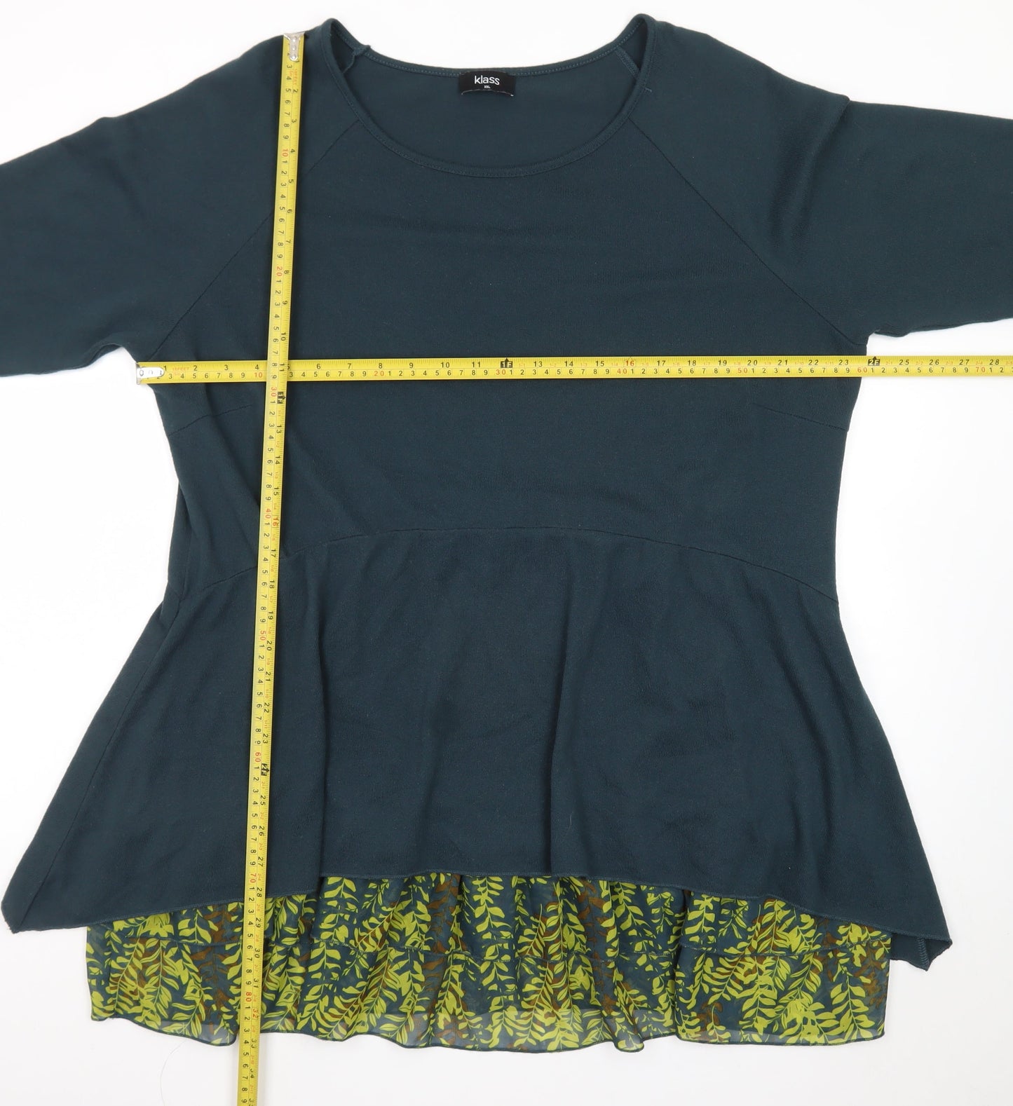 Klass Women Green Fit & Flare 2XL Dress 3/4 Sleeve Peplum Floral Hem