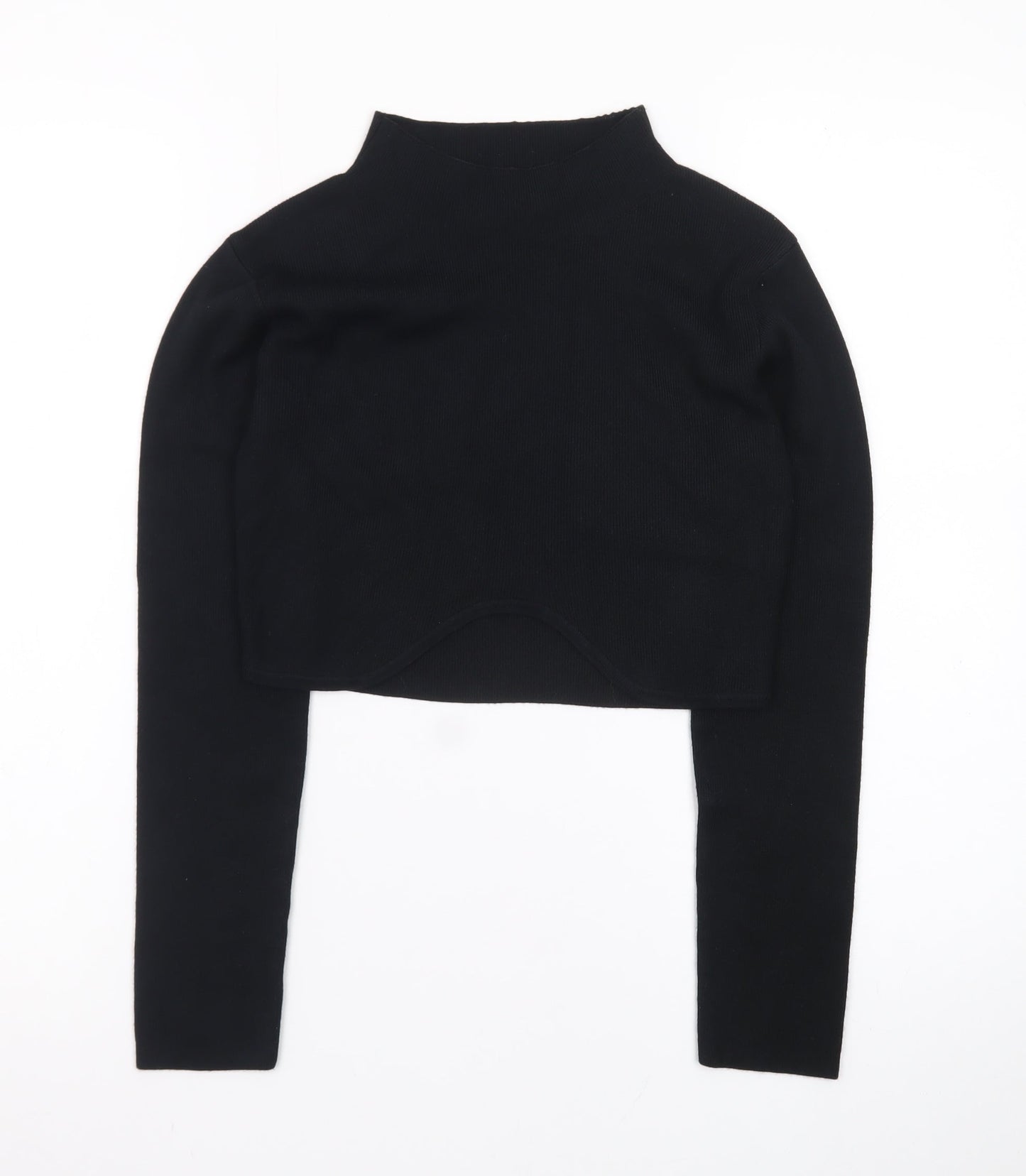 PAPERMOON Women's Black Mock Neck Cropped Long Sleeve Top Size M