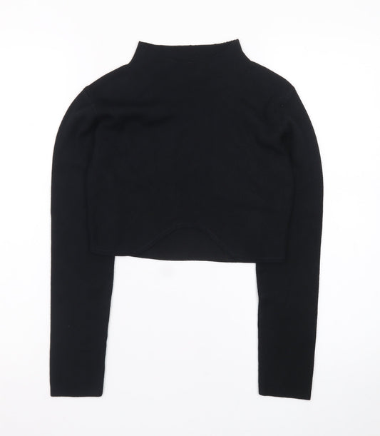 PAPERMOON Women's Black Mock Neck Cropped Long Sleeve Top Size M