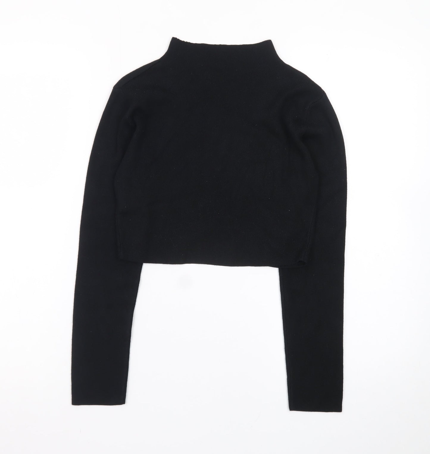 PAPERMOON Women's Black Mock Neck Cropped Long Sleeve Top Size M