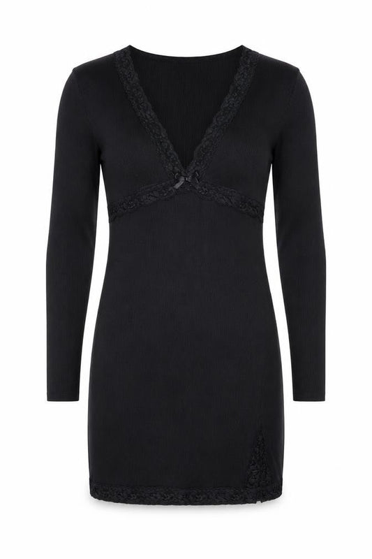 PRETTYLITTLETHING Women's Black Size 16 Lace Trim Bodycon Dress